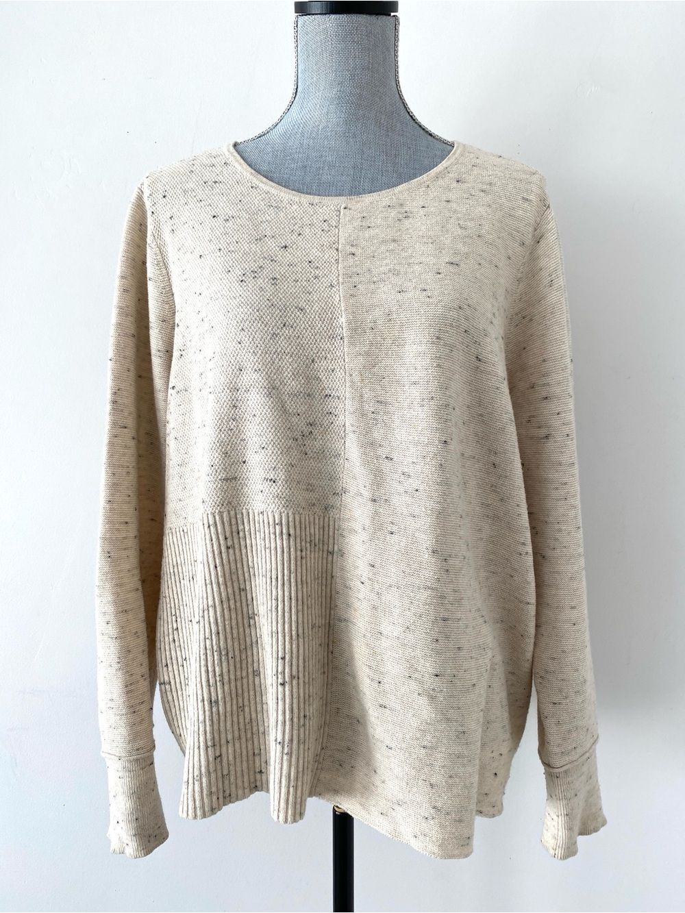 Eileen Fisher Organic Cotton Wool Blend Speckled Crewneck Sweater XL Lagenlook
